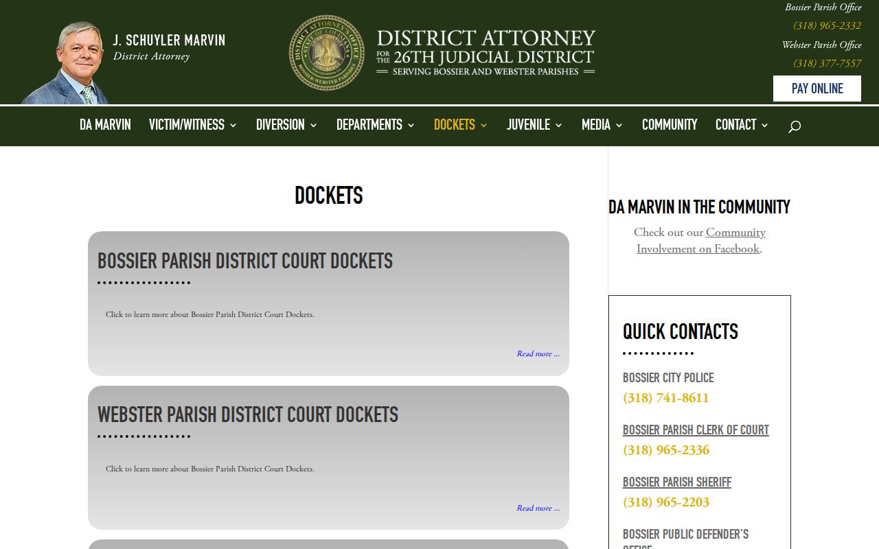 Webster Parish arrest court docket source