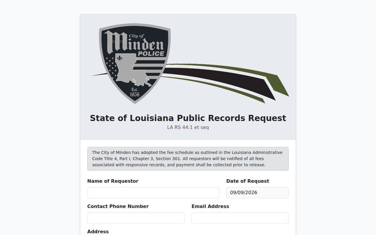 Minden Police public records request form