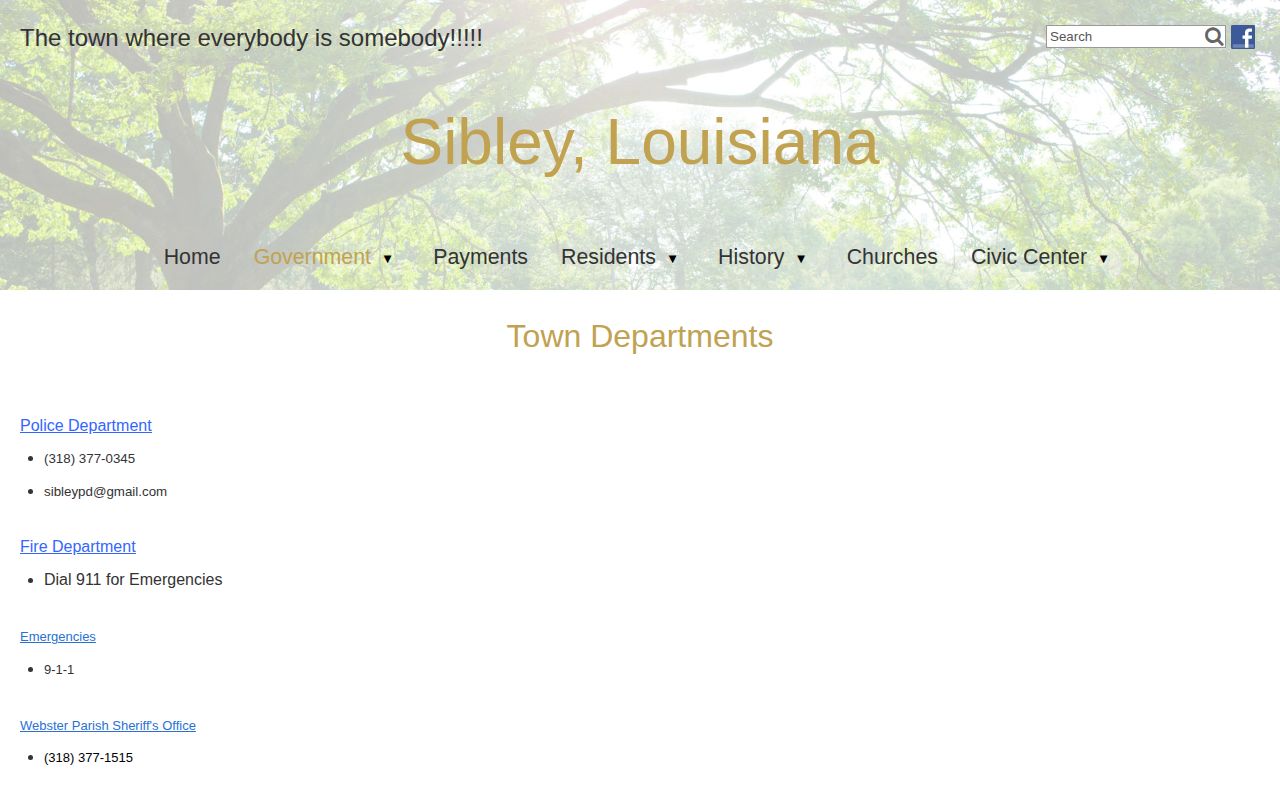 Town of Sibley Police Department contact listing